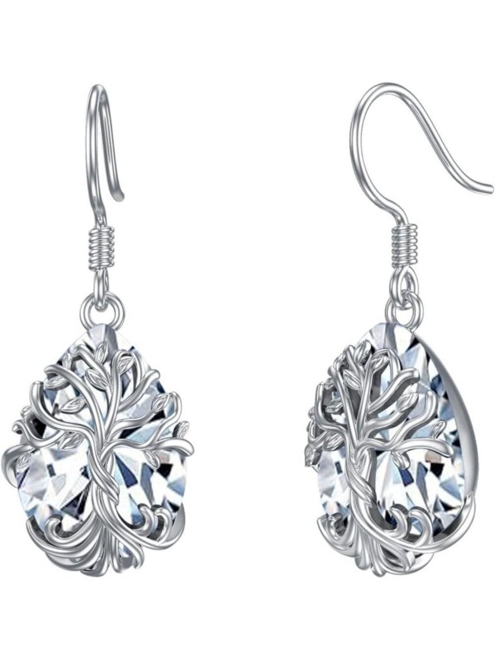 Sterling Silver Tree of Life Dangle Earrings - Family Jewelry Gift for Her